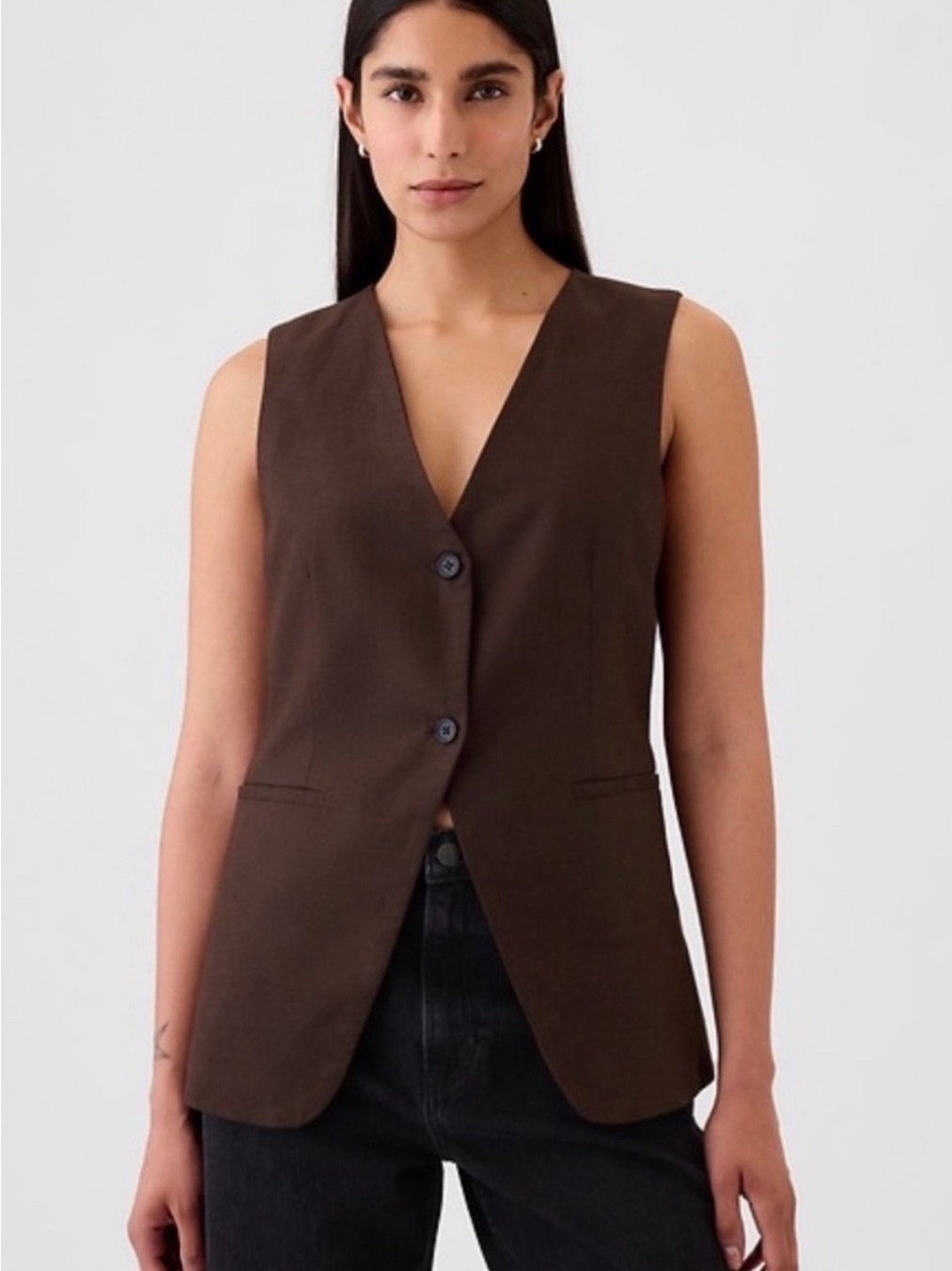 Gap Brown V-Neck Sleeveless Tailored Vest